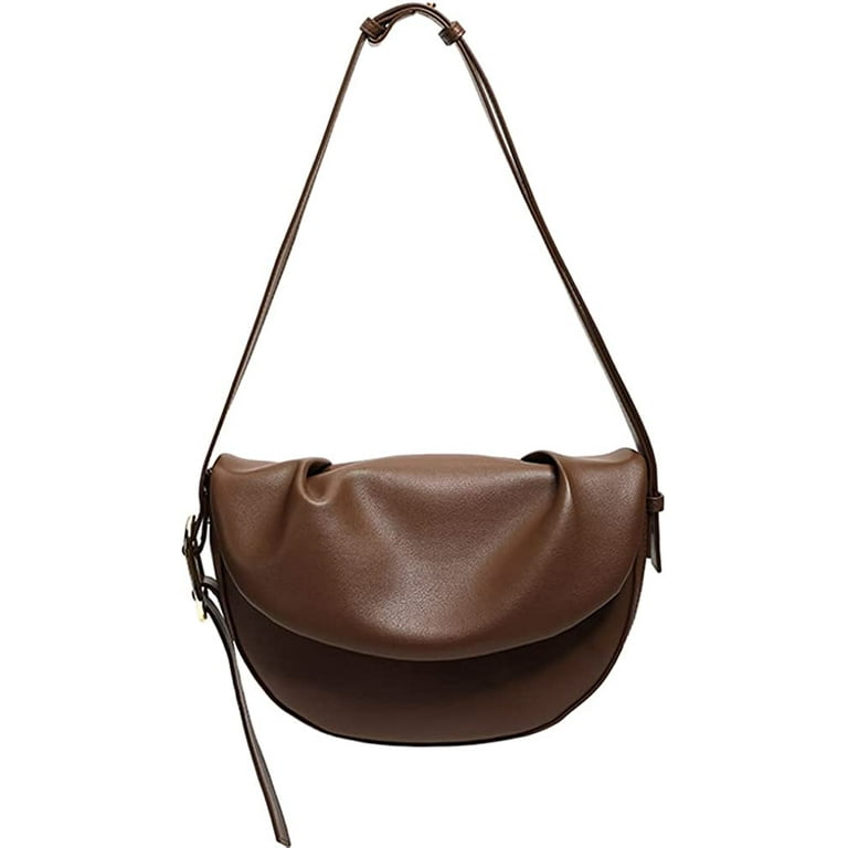 Pikadingnis Retro Shoulder Bag for Women Genuine Leather Crossbody Bag Commute Saddle Bag Handbag Adjustable Shoulder Strap Purse, Adult Unisex, Size