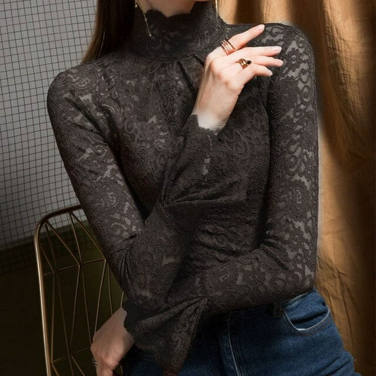 Womens Clothing Tops Lace, Autumn Sexy Long Sleeve Shirt