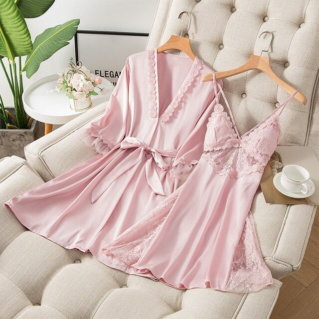 Women Satin Robes Sexy Kimono Nightwear Sleepwear Bath Robe Nightgown with  Belt 