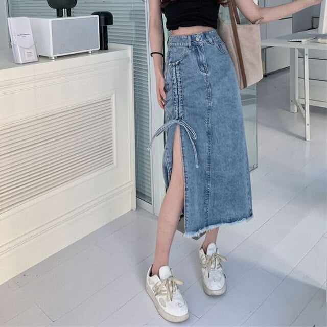 Korean fashion denim skirt sales