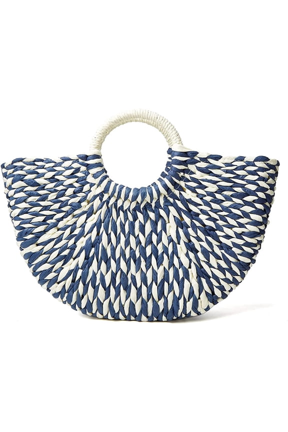 Summer Straw Paper Tote Bag for Women with Round Handle,Hand Woven Beach Handbag