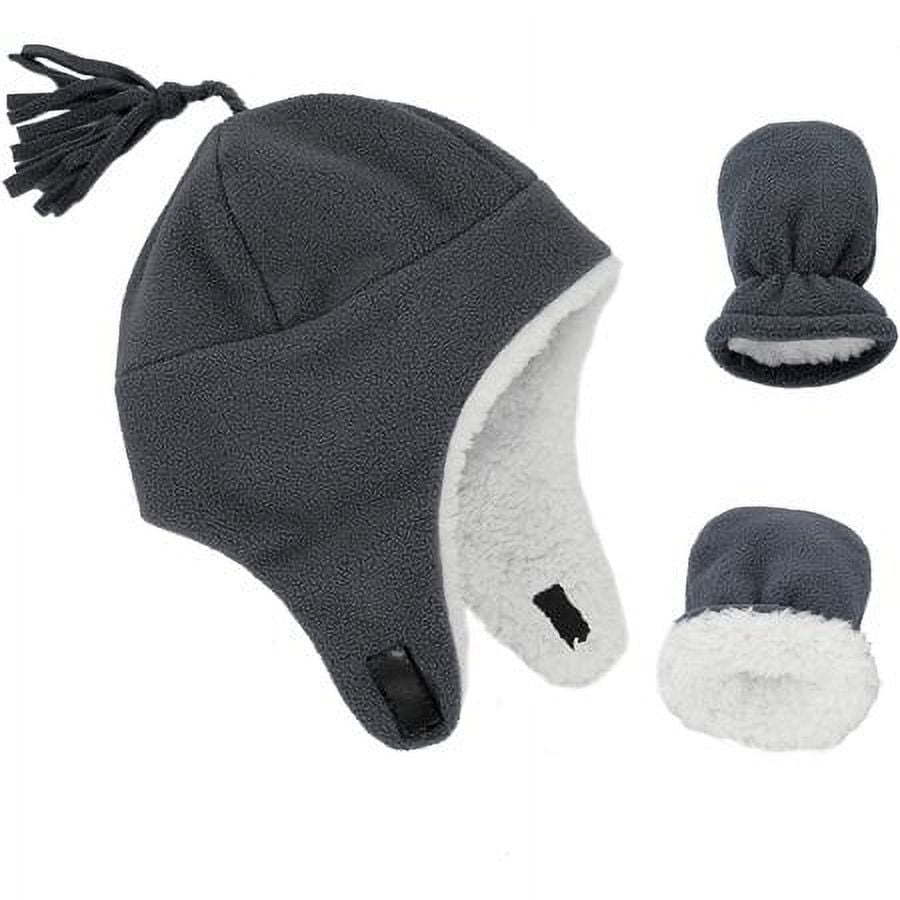 PIKADINGNIS Toddler Winter Hats and Gloves Sets for Boys Warm Polar Fleece Earflap Beanie Hat