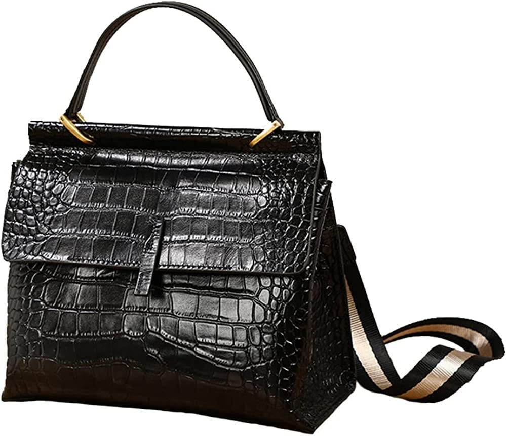 PIKADINGNIS Patent Leather Handbags for Women Crocodile Print Shoulder Bag  Top Handle Crossbody Bag Zipper Closure Tote Bag Purse