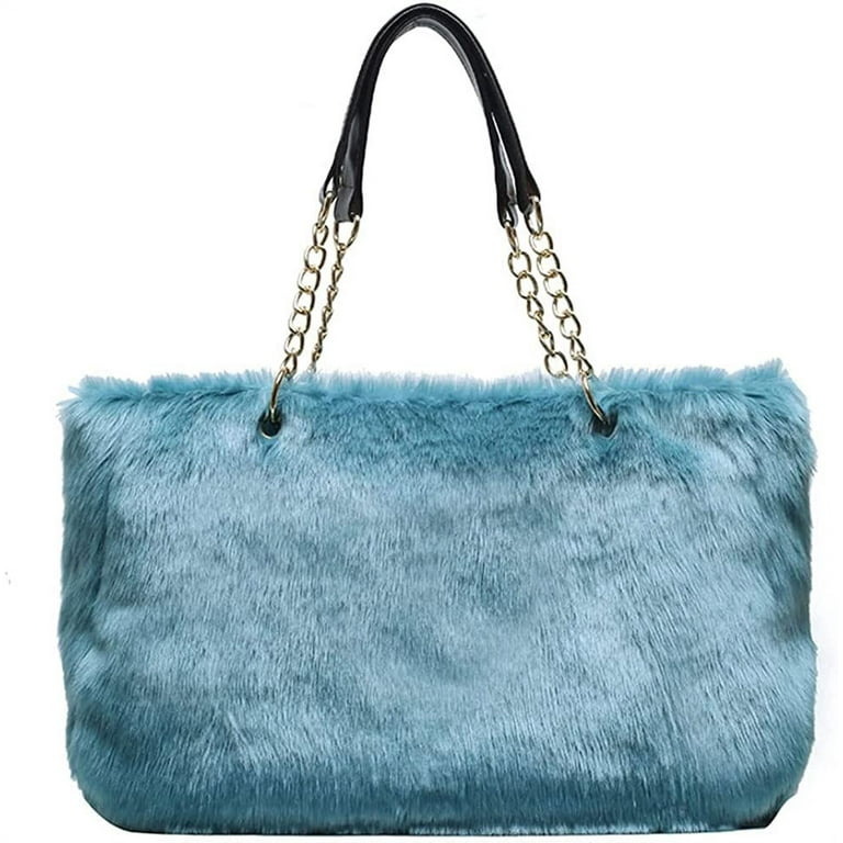 PIKADINGNIS Tote Bag large Shoulder Bag Fleece Faux Fur Hobo Tote Bag  Handbag Retro Bag Solid Color Big Chic Purse 