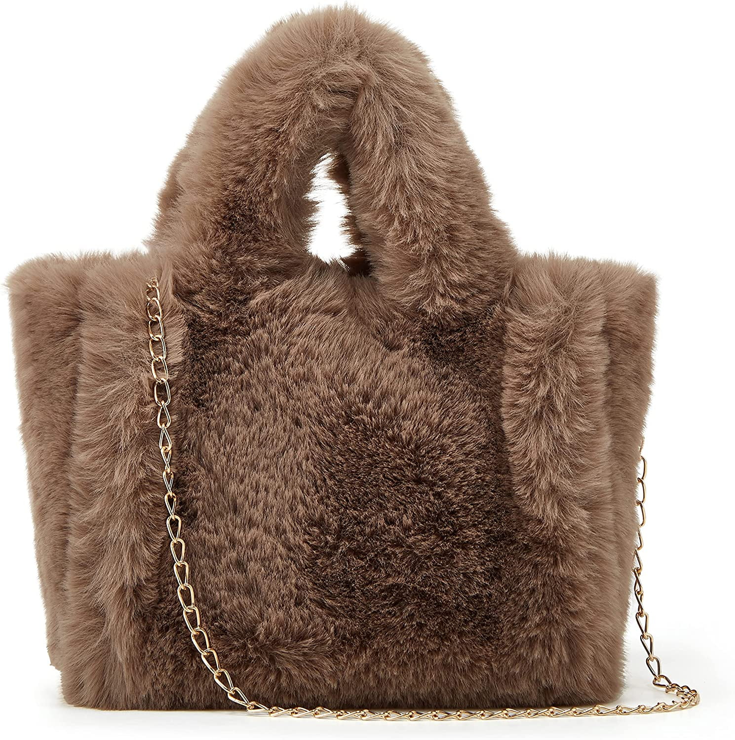 Large Coffee Tote Bag Shoulder Bag Fleece Faux Fur Hobo Handbag New -  beyond exchange