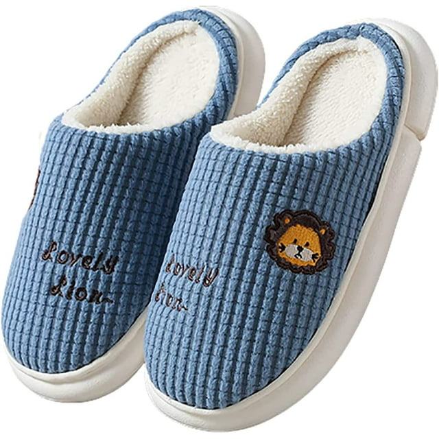 PIKADINGNIS Unisex House Slippers Cute Lion Embroidery Warm Plush Lined