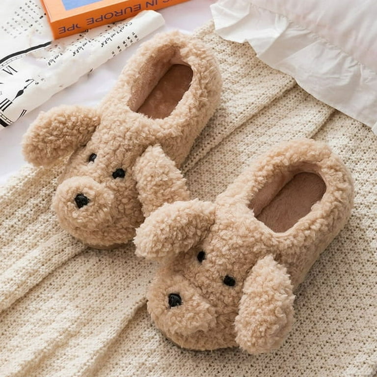 Cute Cartoon Dog Animal Slippers Female Kawaii Fluffy Slippers