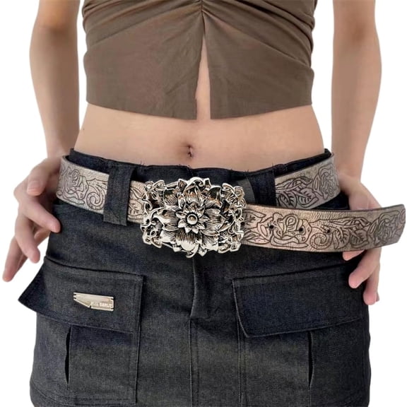 PIKADINGNIS Vintage Belt for Women Wide Waist Retro Punk Gothic Y2k Aesthetic Floral Hollow Design Dress Skirt Jeans Ethnic Pattern