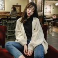 thumbnail image 1 of PIKADINGNIS Vintage Brown Knitted Cardigans for Women Korean Loose Long Sleeve Crochet Sweater Top Woman Casual Solid Lazy Sweaters, 1 of 6