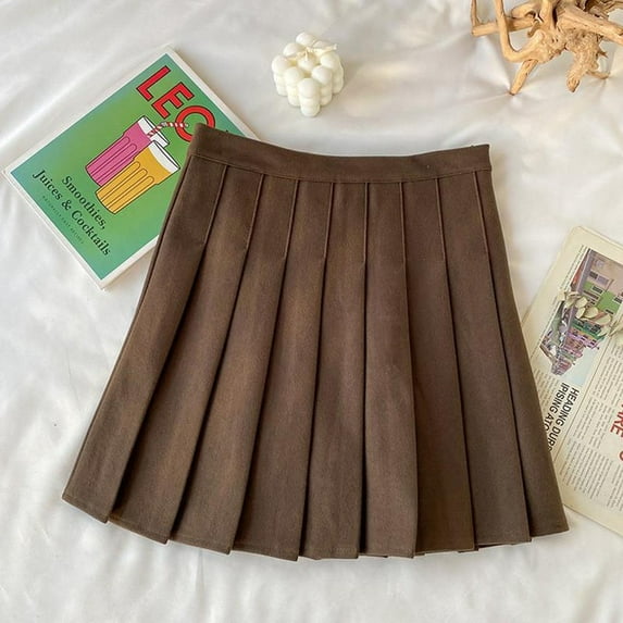 PIKADINGNIS Vintage Brown Woolen Mini Skirt Women Korean High Waist Pleated Skirts School Girl Uniform Y2K All-Match Jk Short Skirt