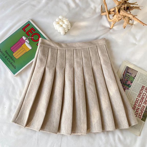 PIKADINGNIS Vintage Brown Woolen Mini Skirt Women Korean High Waist Pleated Skirts School Girl Uniform Y2K All-Match Jk Short Skirt