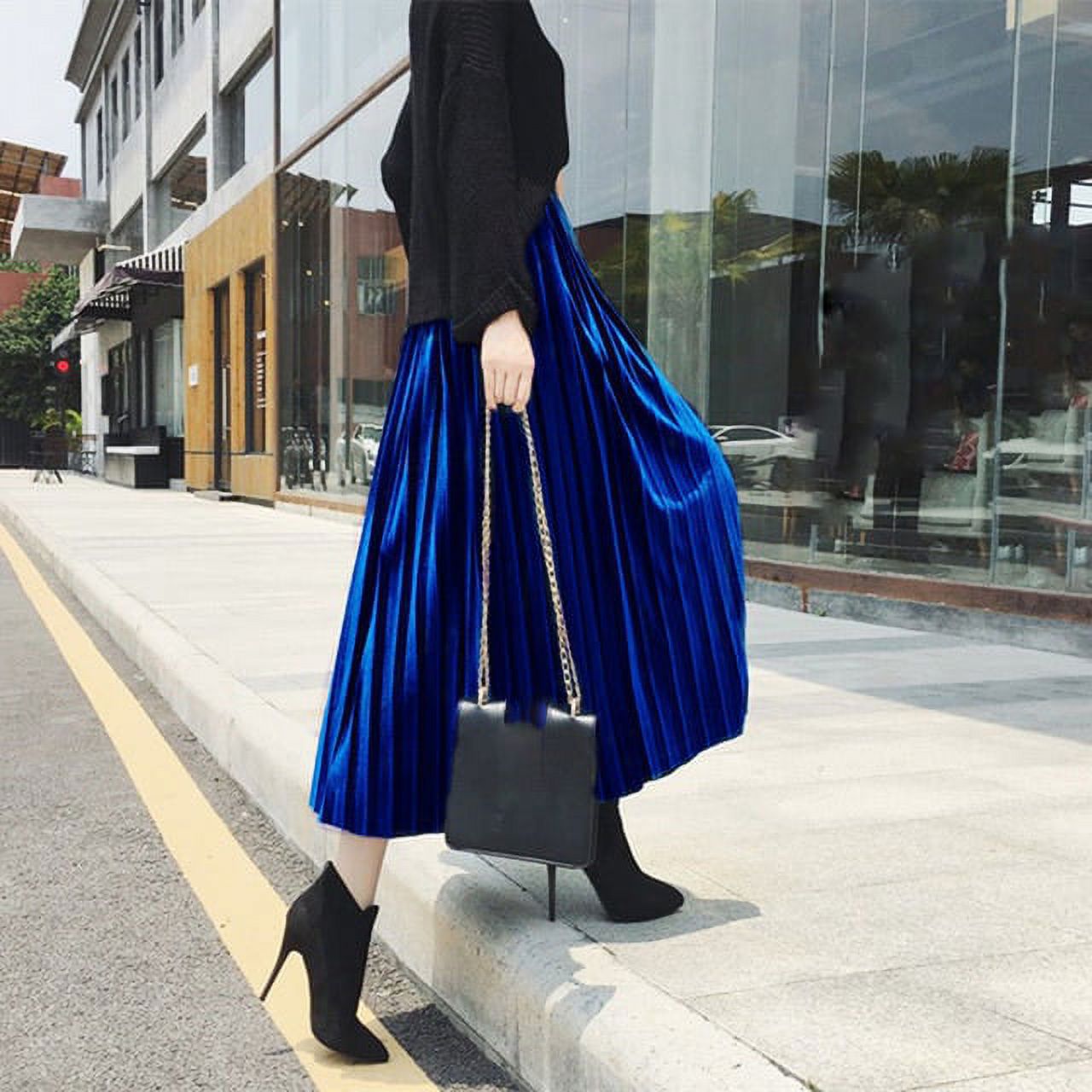 PIKADINGNIS Vintage Velvet Pleated Skirt for Women Spring New Long High Waist Skirts Korean Fashion A line Midi Skirt Female Walmart