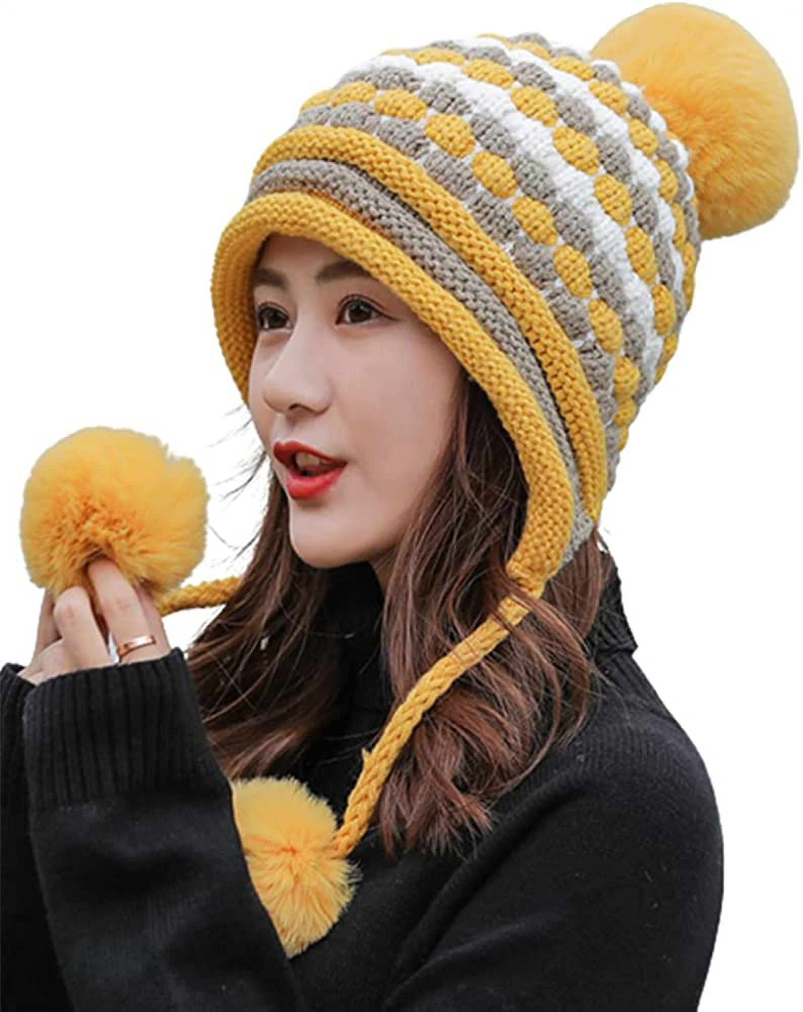 Carolilly Ball Cap Pom Poms Winter Hat For Women Girl ´s Hat Knitted Beanies  Cap Brand New Thick Female Cap 
