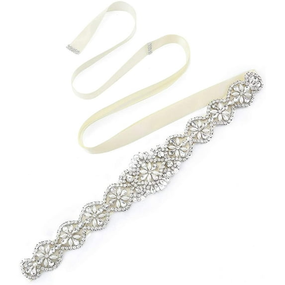 PIKADINGNIS Wedding Sash Bridal Belts Braided Rhinestone Crystal Pearl Hairband for Bridal Grown/Formal Dress