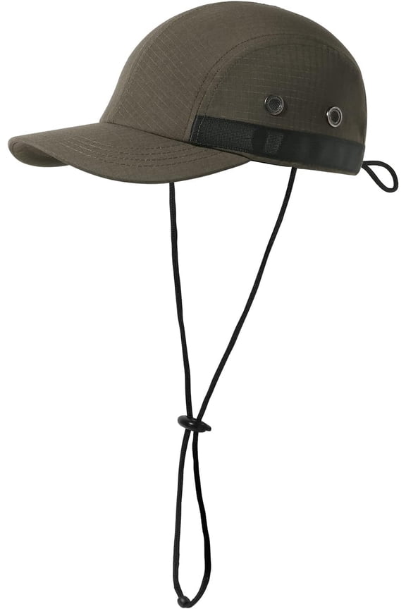 Windproof Baseball Cap with Chin Strap Water-Resistant Outdoor Sport Mountain Hat Men's Unconstructed Plain Trucker Cap