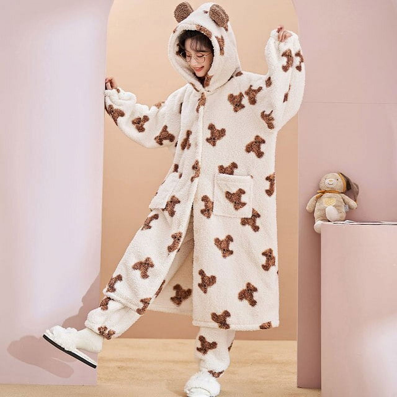 PIKADINGNIS Winter Pyjamas Loose Version Women Sleepwear Plus Size XXL  Intensification Nighty Plush Set Medium Style Hooded Pajamas женский 