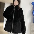 thumbnail image 1 of PIKADINGNIS Winter Thick Faux Fur Coat Women Fashion Plush Stand Collar Faux Mink Coats Female Korean Loose Soft Zip Furry Jacket, 1 of 6