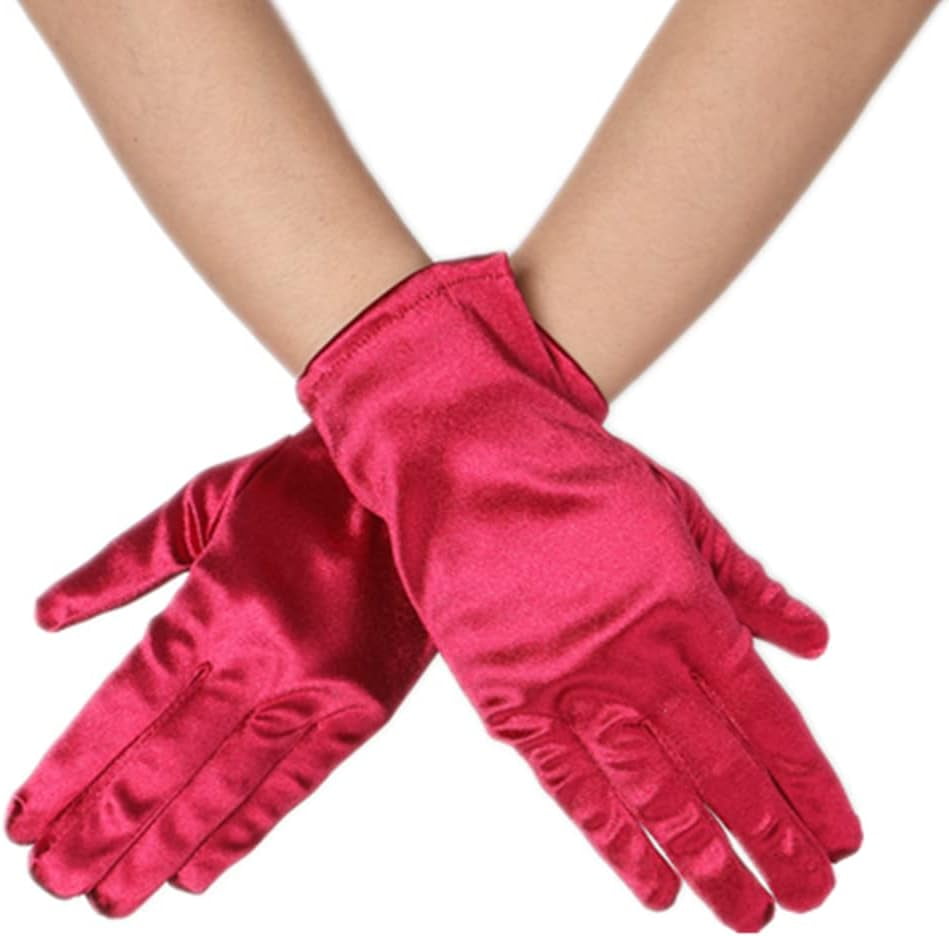 Elegant Black Satin Wrist Length Gloves for Adults