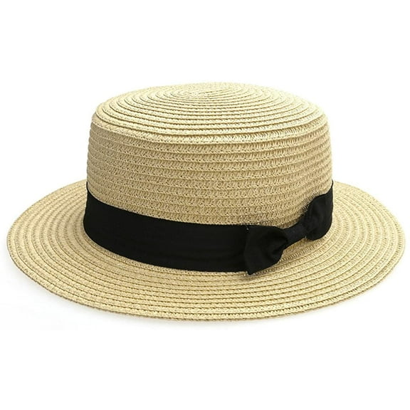 PIKADINGNIS Women Bowknot Straw Hat Summer Fedoras Boater Sun Hat