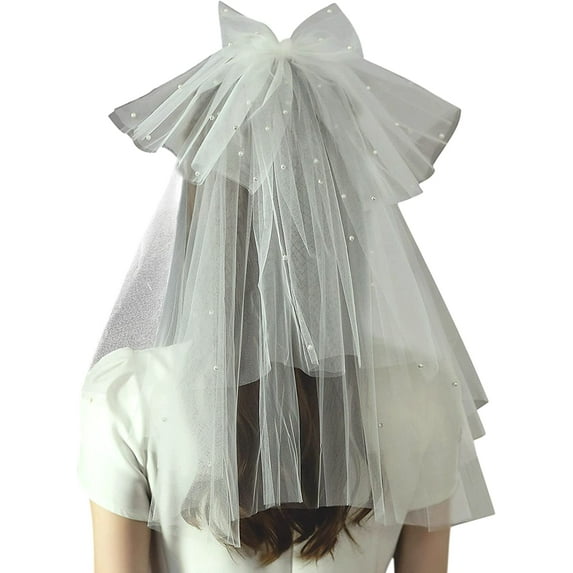 PIKADINGNIS Women Bridal Veil Bowknot Lace Tulle Short Wedding Bridal Veil With Comb 2 Layer Hen Party Cosplay Accessories