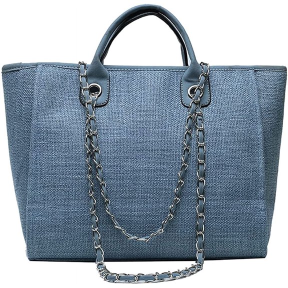 PIKADINGNIS Women Canvas Handbag Large Capacity Chain Tote Bag PU Handle Shoulder Bag