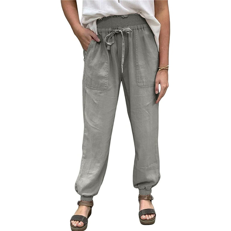 PIKADINGNIS Women Casual Lounge Pants Joggers with Pockets Elastic High  Waisted Sweatpants Smocked Slack 
