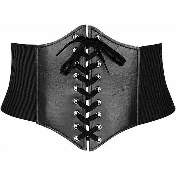 PIKADINGNIS Women Elastic Wide Band Tied Waspie Corset Waist Cincher Belt,Black