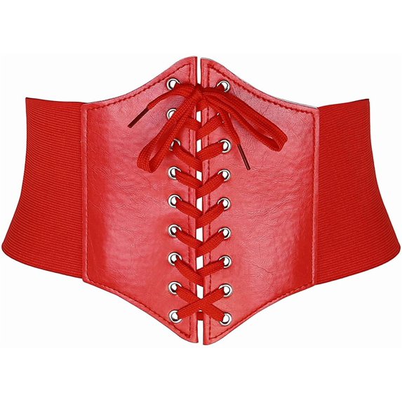 PIKADINGNIS Women Elastic Wide Band Tied Waspie Corset Waist Cincher Belt,Black