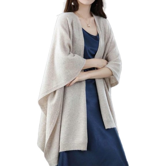 PIKADINGNIS Women Fuzzy Open Front Poncho Cape Lightweigh Warm Knit Cardigan Blanket Fall Winter Cozy Shawl Wrap Sweater Coat