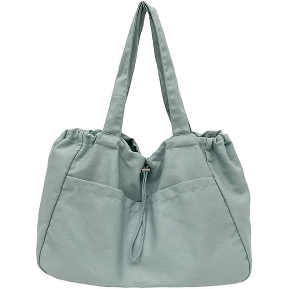 PIKADINGNIS Women Girls Chic Canvas Tote Bag Casual Large Shoulder Bag Hobo Handbag Drawstring