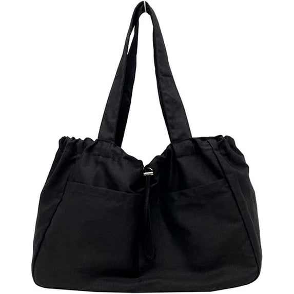 PIKADINGNIS Women Girls Chic Canvas Tote Bag Casual Large Shoulder Bag Hobo Handbag Drawstring