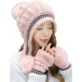 thumbnail image 1 of PIKADINGNIS Women Girls Warm Winter Hats Gloves Set Soft Knitted Fuzzy Thick Pom Pom Bearies Fleeze Lined Slouchy Cap, 1 of 6