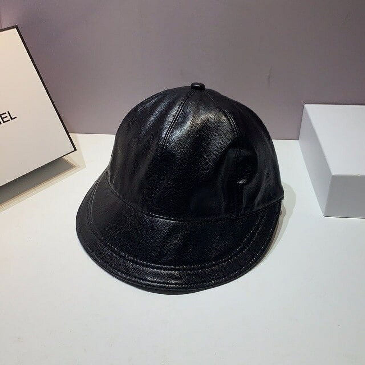 PIKADINGNIS Women Hat PU Leather Baseball Cap Visor Light Board Solid