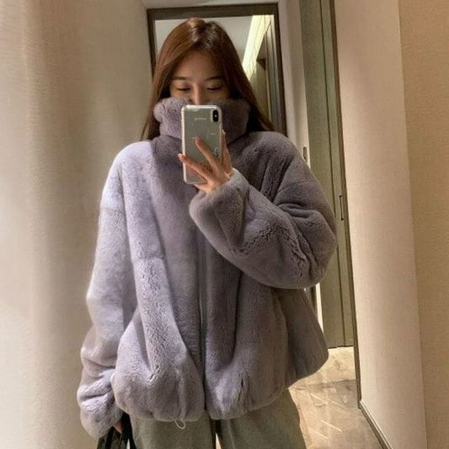 PIKADINGNIS Women High Quality Faux Rabbit Fur Coats Luxury Long Sleeve Warm Thick Fluffy Jacket Coat Winter Furry Outwear Female