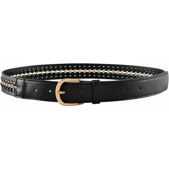 PIKADINGNIS Women PU Leather Waist Belt Punk Rocker Handwoven Casual Skinny Waistband Pants Fashion Jeans Dress Belt