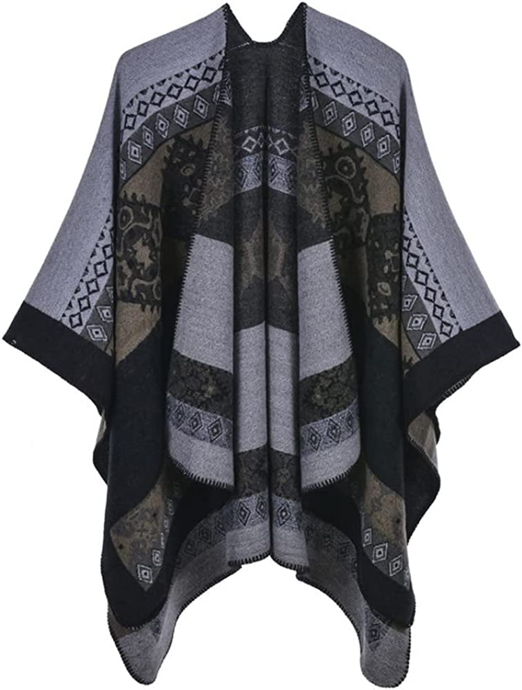 Poncho Damen Winter – Doppelseitig Reversible Strick-Cape, Warm & Elegant, Einheitsgröße