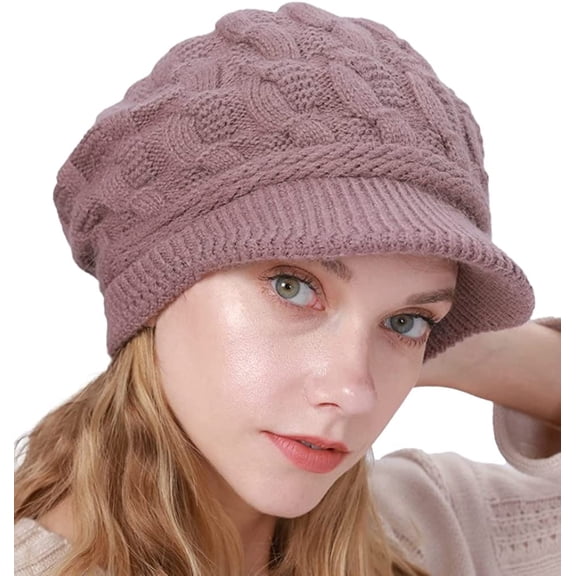 PIKADINGNIS Women Plush Warm Knitted Wool Beret Slouchy Chunky Beanie Skull Warm Winter Visor Hat