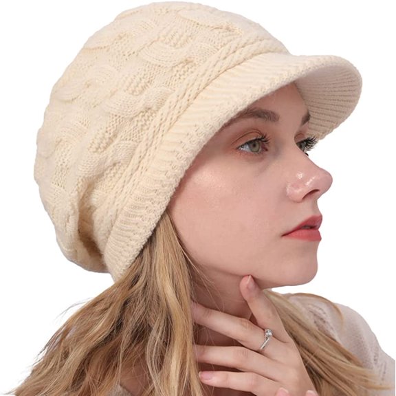 PIKADINGNIS Women Plush Warm Knitted Wool Beret Slouchy Chunky Beanie Skull Warm Winter Visor Hat