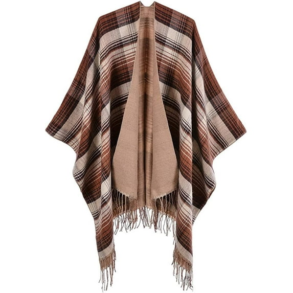 PIKADINGNIS Women Scottish Classic Shawl Wraps Colored Plaid Procho Tassel Sweater Cape Scarf