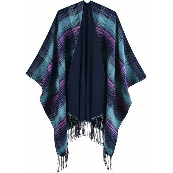 PIKADINGNIS Women Scottish Classic Shawl Wraps Colored Plaid Procho Tassel Sweater Cape Scarf