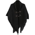 thumbnail image 1 of PIKADINGNIS Women Shawl Wraps Button Sweater Cardigan Cape Winter Tassel Soild Poncho with Hat, 1 of 6