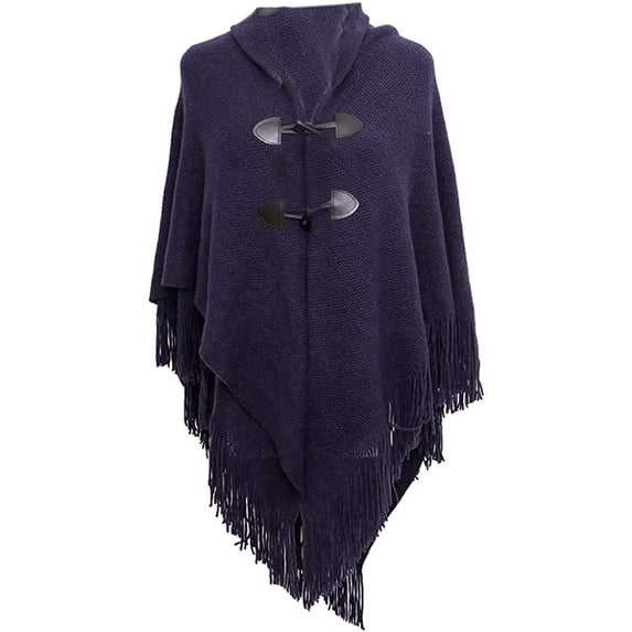 PIKADINGNIS Women Shawl Wraps Button Sweater Cardigan Cape Winter Tassel Soild Poncho with Hat