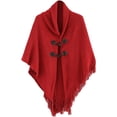 thumbnail image 1 of PIKADINGNIS Women Shawl Wraps Button Sweater Cardigan Cape Winter Tassel Soild Poncho with Hat, 1 of 6
