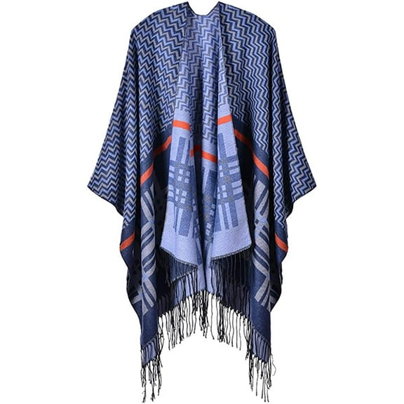 PIKADINGNIS Women Shawl Wraps Classic Poncho Thick Warm Open Front Travel Sweaters Cape Large Wavy Blanket Scarf