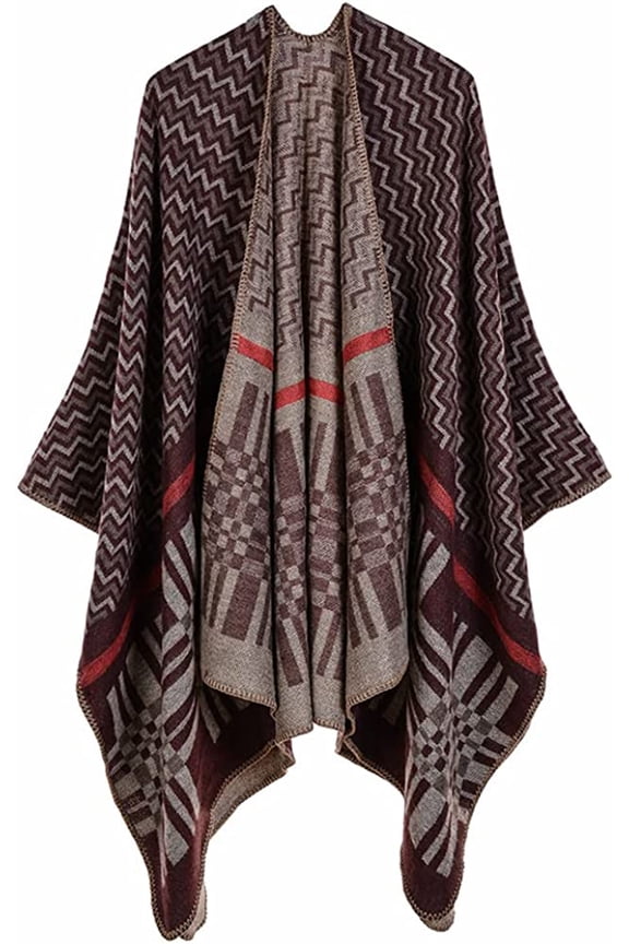 Women Shawl Wraps Classic Poncho Thick Warm Open Front Travel Sweaters Cape Large Wavy Blanket Scarf