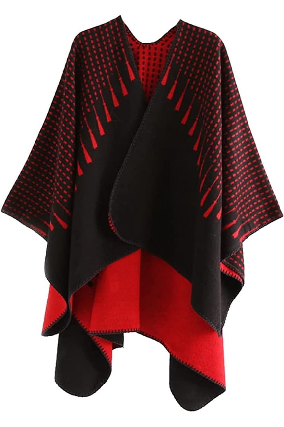 Women Shawl Wraps Poncho Fleece Sweater Cape Open Front Coat Office Warm Blanket Scarf