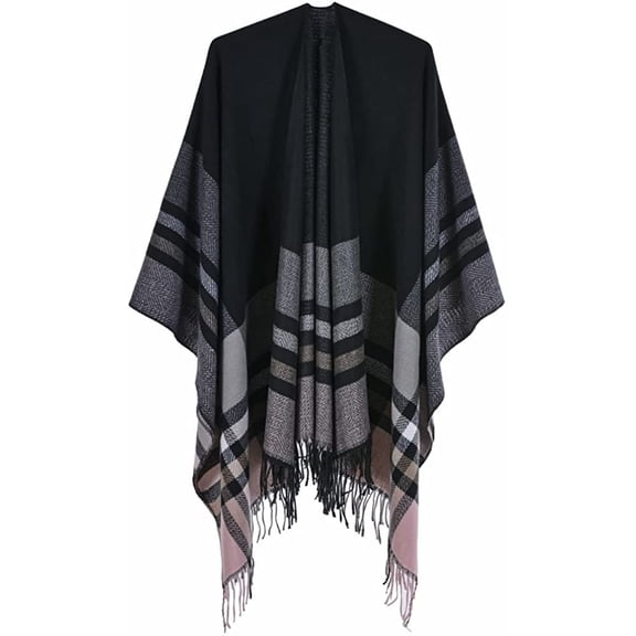 PIKADINGNIS Women Shawl Wraps Poncho Plaid Wram Sweater Cardigan Cape Double Side Blanket Open Front Coat