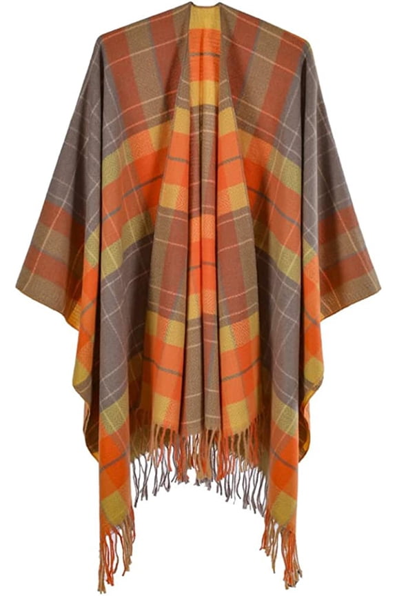 Women Shawl Wraps Poncho Plaid Wram Sweater Cardigan Cape Double Side Blanket Open Front Coat
