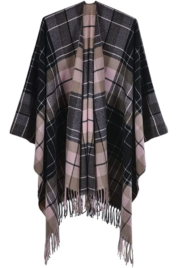Women Shawl Wraps Poncho Plaid Wram Sweater Cardigan Cape Double Side Blanket Open Front Coat