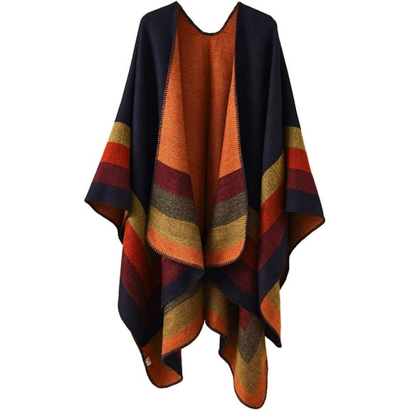 PIKADINGNIS Women Shawl Wraps Stripe Poncho Open Front Sweater Cardigan Coat Cape Fleece Blanket Scarf